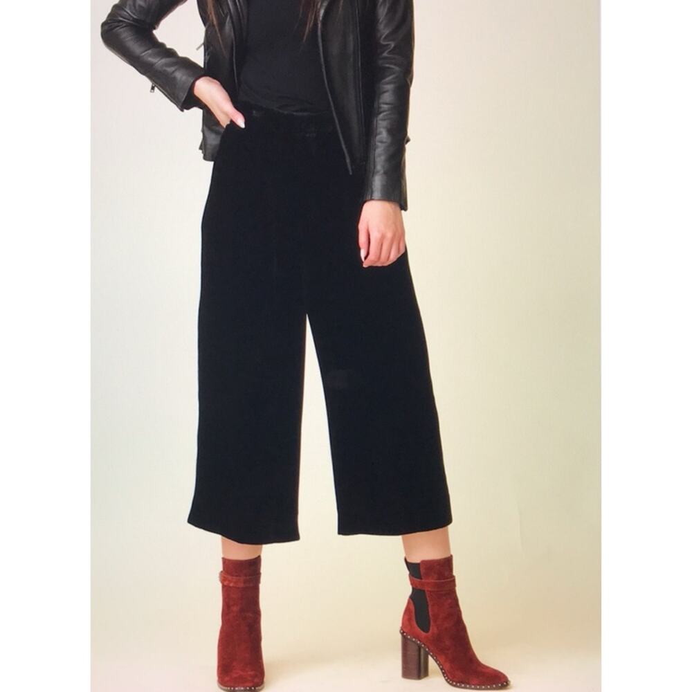A.L.C. Robbie Silk Blend Black Velvet Cropped Wide Leg Trouser Pants 4
